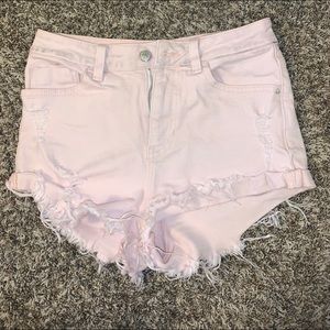 light pink distressed denim shorts Forever 21